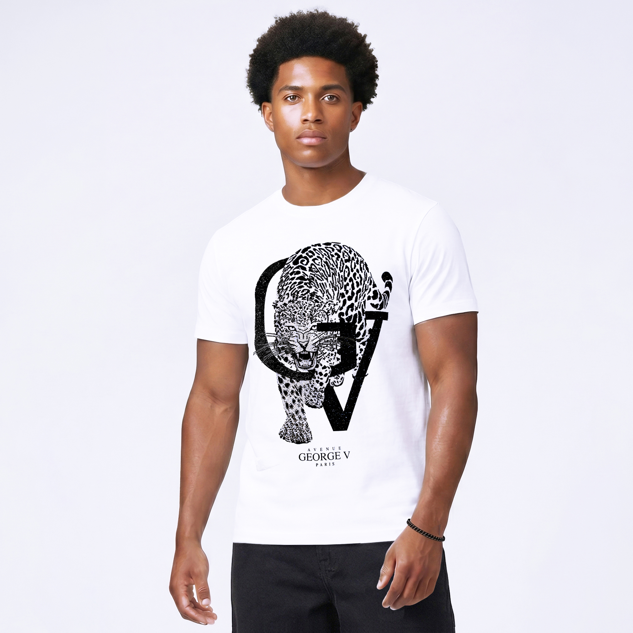 T-shirt George V "Crystal Leopard" — Blanc