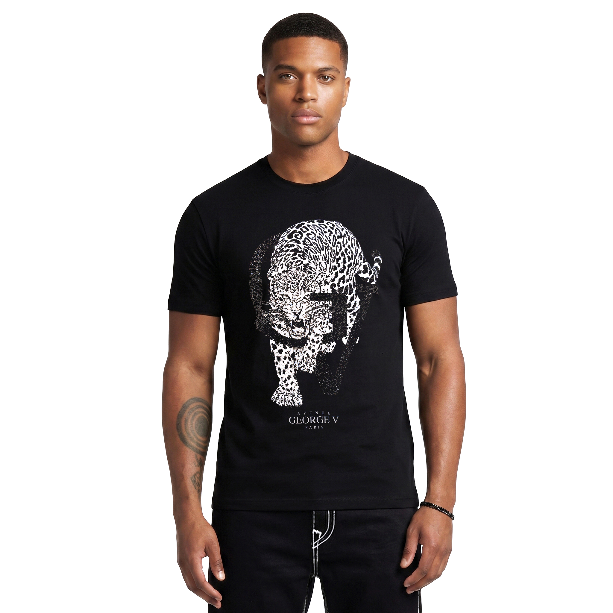 T-shirt George V "Crystal Leopard" — Noir