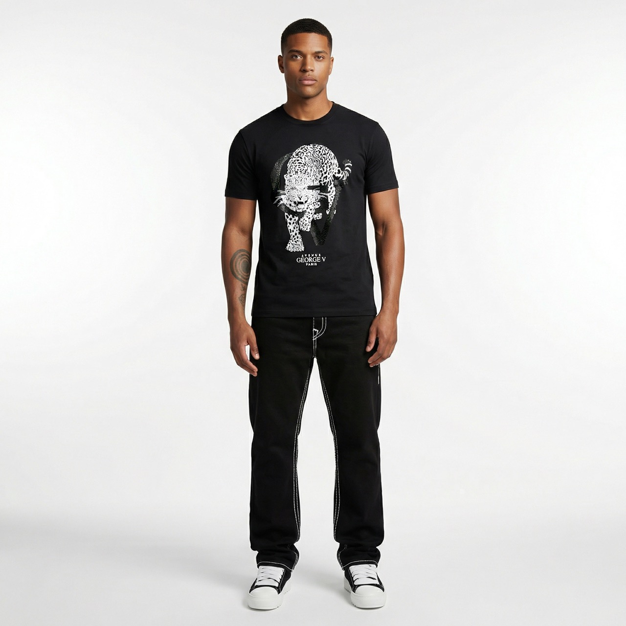 T-shirt George V "Crystal Leopard" — Noir