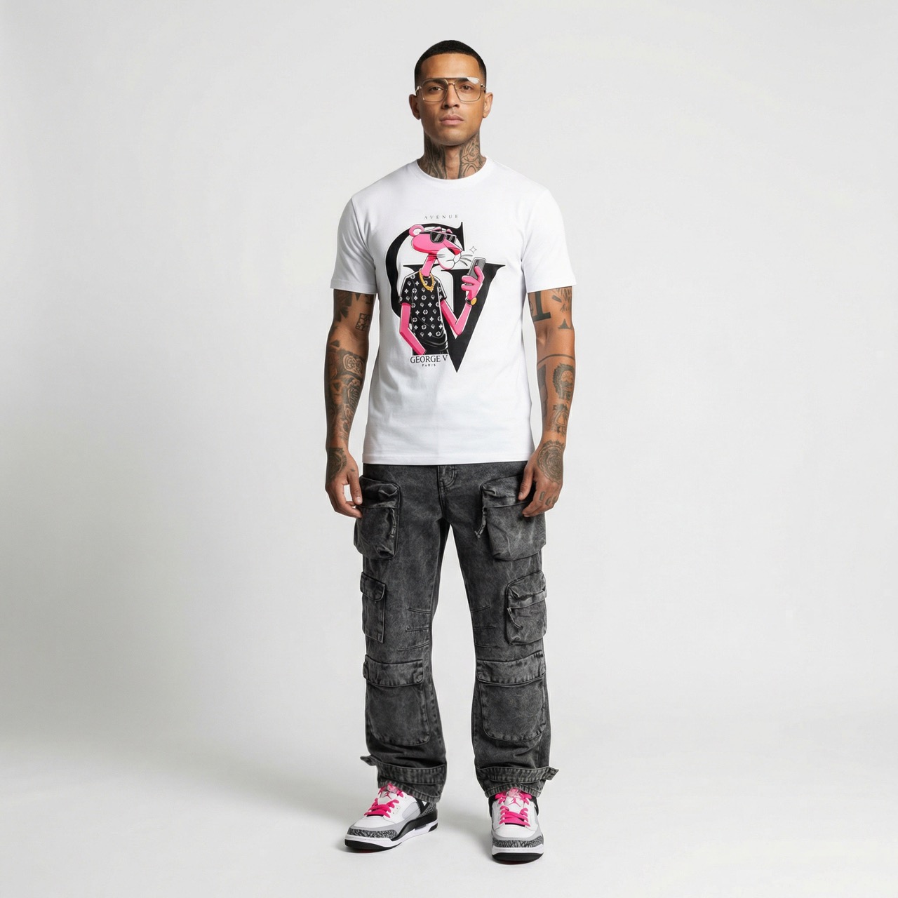 T-shirt  George V Pink Panther — Blanc