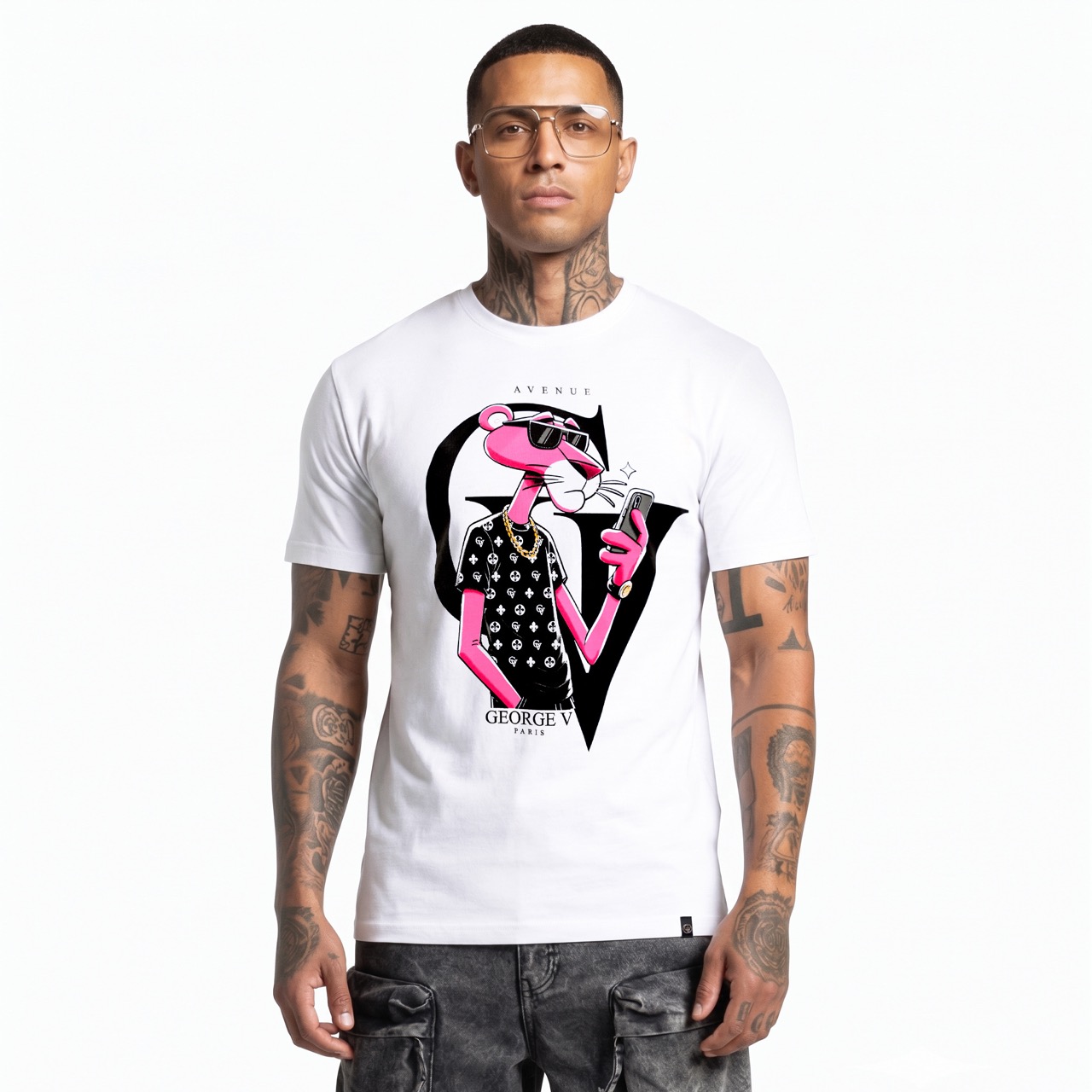 T-shirt  George V Pink Panther — Blanc