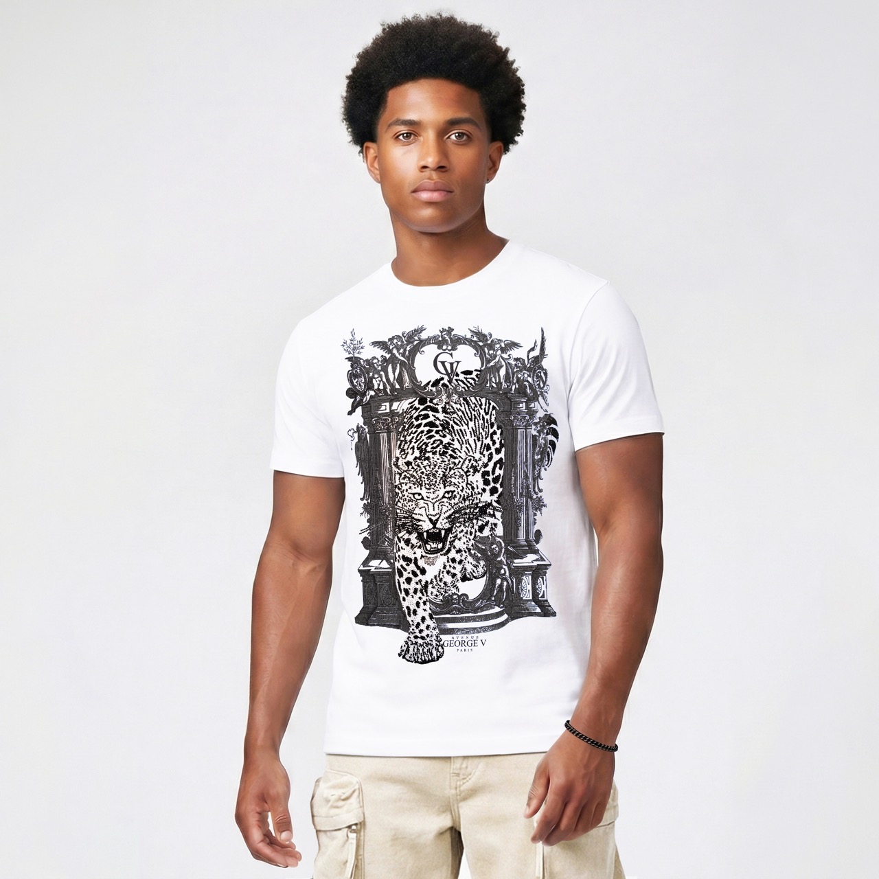 T-shirt George V "Leopard Baroque" — Blanc
