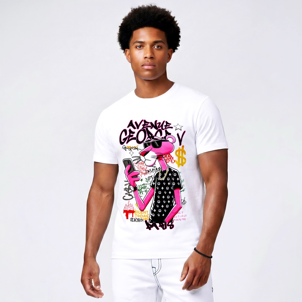 T-shirt Pink Panther Street Luxury — Blanc