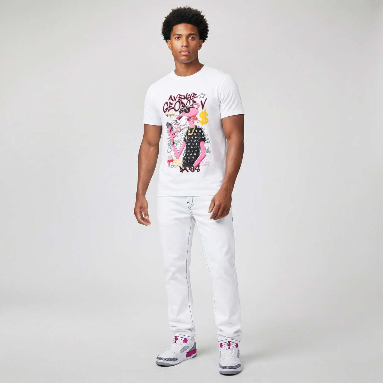 T-shirt Pink Panther Street Luxury — Blanc
