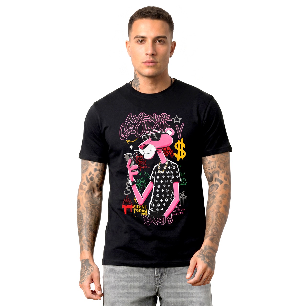 T-shirt Pink Panther Street Luxury — Noir