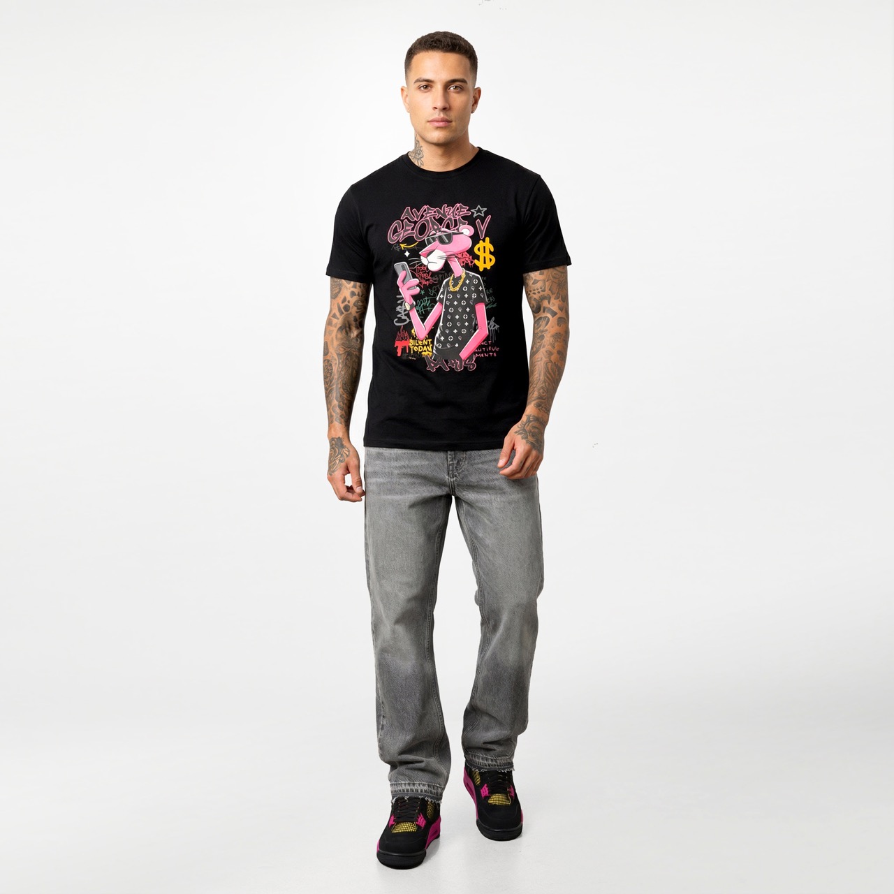T-shirt Pink Panther Street Luxury — Noir