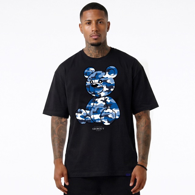 T-shirt George V "Bear Military" — Noir/Bleu