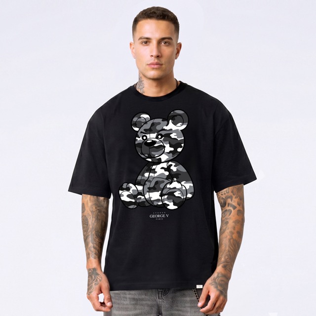 T-shirt George V "Bear Military" — Noir/Gris
