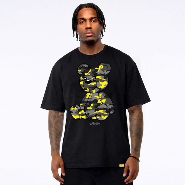 T-shirt George V "Bear Military" — Noir/Jaune