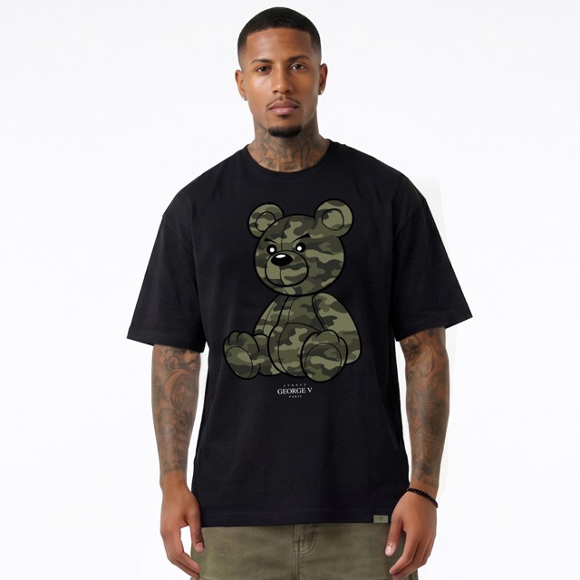 T-shirt George V "Bear Military" — Noir/Kaki